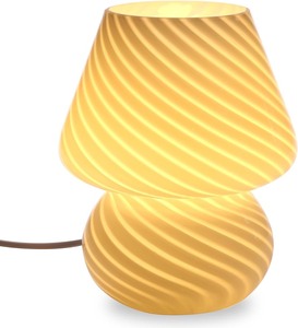 lot 2809 image: Mushroom Lamp,Glass Table Bedside Lamps Translucent Murano Vintage Style Striped Small Night Mushroom Decor Light Swirl for Ambient,Kids,Bedroom,Living,Girl Gift (Stripe White)
