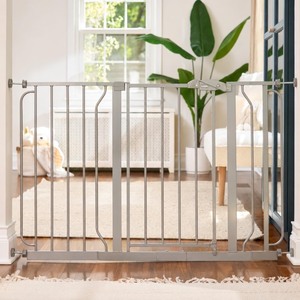 lot 2816 image: Regalo Safety 29-49 Easy Step Extra Wide Baby Gate for Doorways & Bottom of Stairs, Pressure Mounted Safety Gate with Door for Babies, Toddlers & Pets, Platinum