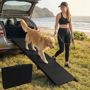 lot 2817 image: Dog Ramp for Car 71 X 17.6 Extra Long Folding Aluminum Pet Ramp for Large Dogs up to 250 LBS, Portable Waterproof Dog Ramps for SUV Truck Cars