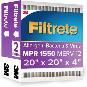 lot 2829 image: Filtrete 20x20x4 AC Furnace Air Filter, MPR 1550, MERV 12, Fits Honeywell, CERTIFIED Asthma & Allergy Friendly, Electrostatic Air Cleaning Filter, 2-Pack (Actual Size 19.88x19.88x4.31 in)