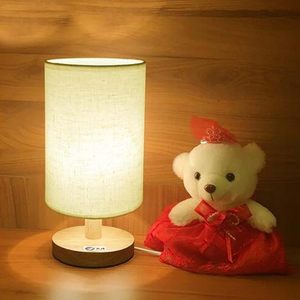 lot 22852 image: Minimalist Wood Bedside Table Lamp with Romantic Linen Fabric Shade