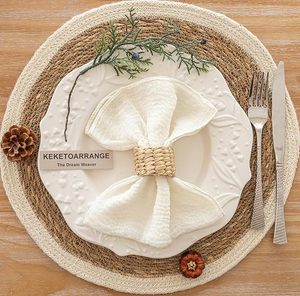 lot 22871 image: 10-Pack Cheesecloth Napkins  17x17 Rustic Boho Decor (Ivory)