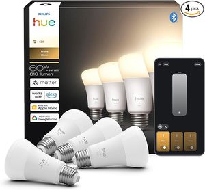 lot 22886 image: Philips Hue White A19 Smart LED Bulb (4-Pack)  Warm White 2700K