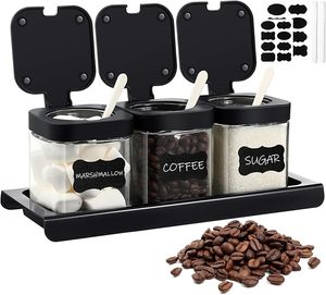 lot 22887 image: Suclain 3-Piece Glass Coffee Station Organizer Set Black