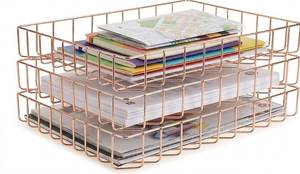 lot 22891 image: 3-Piece Stackable Wire Desk Tray Set Elegant Rose Gold Storage