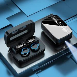 lot 22850 image: M9 TWS Wireless Sport Earbuds - Bluetooth 5.1, HD Mirror Case with Built-In Flashlight & Power Bank