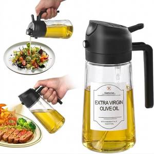 lot 22865 image: 2-in-1 Glass Olive Oil Sprayer & Dispenser  16oz Light-Blocking Black