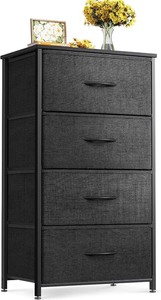 lot 4166 image: Dresser for Bedroom with 4 Storage Drawers, Small Dresser Chest of Fabric Drawers with Sturdy Steel Frame for Small Space, Wood Top, Black