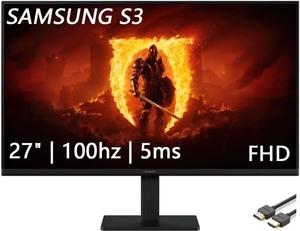 lot 4168 image: Samsung 27 S3 Series IPS LED FHD Monitor, Game Mode, Eye Saver Mode, HDMI, D-sub, 100Hz Refresh Rate, Black, with HDMI Cable