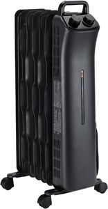 lot 4170 image: Amazon Basics Portable Oil Space Heater with 7 Oil-Filled Fins, 3 Heat Settings, Adjustable Thermostat, Tip-Over and Overheat Protection, ETL Safety Certificate, 1500W, Black