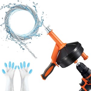 lot 4180 image: Drain Auger, Clog Remover with Drill Adapter, 25 Feet Flexible Plumbing Snake Use Manually or Powered for Kitchen, Bathroom and Shower Sink, Comes with Gloves (orange)