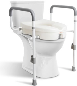 lot 4189 image: WeHwupe Raised Toilet Seat with Handles for Elderly - Toilet Seat Risers for Seniors with Adjustable Padded Arms - Elevated Toilet Safety Seat for Standard or Elongated Commode