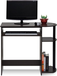 lot 4194 image: Furinno Simplistic Easy Assembly Computer Desk, With Keyboard Tray, Dark BrownBlack