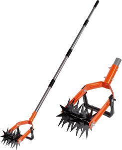 lot 4199 image: Rotary Cultivator Garden Tool, Adjustable Long Handle Hand Tiller with Star-Shaped Rolling Tines, 2-in-1 Weeder & Soil Aerator for Lawn Care, Reseeding Grass, Soil Mixing, Manual Yard Tiller