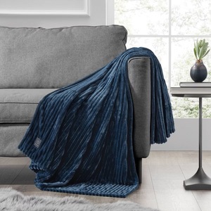 lot 4202 image: Heated Solid Ribbed Plush Throw Navy