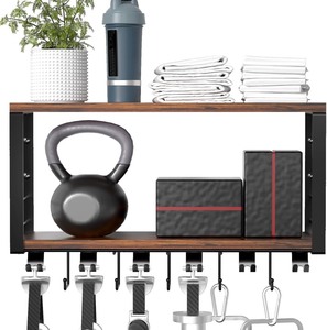 lot 4208 image: 2 Tier Floating Shelf Compatible with Tonal Accessories, T-Bracket Lock Adapters Hanger, Wall Mount Home Gym Storage Rack for Fitness Equipment