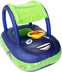 lot 2852 image: Baby Pool Float with Canopy Summer Steering Wheel Sunshade Swim Ring Car Inflatable Toys Infants Float Seat Boat for Kids Toddlers