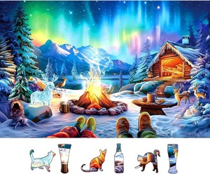 lot 2855 image: Aurora Winter Camp 500 Piece Puzzle for Adults, Fun Puzzles for Adults 500 Pieces with HD Print & Poster, 23 X 15 in Dust Free, for Gifts Halloween Christmas Family Games Lovers
