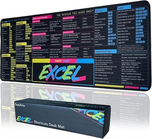 lot 2858 image: Excel Cheat Sheet Desk Pad, Large Excel Mouse Pad for Desk Water-Resistant Office Desk Mat with Stitched Edge and Anti-Slip Base (BluePinkYellow)