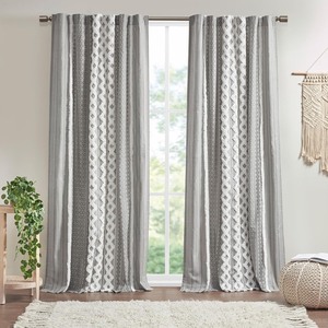 lot 2864 image: INKIVY Imani 100% Cotton Single Panel Curtain Tufted Chenille Stripe Geometric Print Mid-Century Look Rod Pocket Top Drape for Living Room, Privacy Window Treatment for Bedroom, 50 x 84, Grey