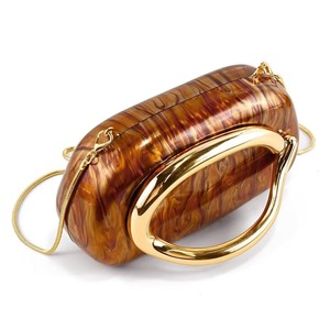 lot 2868 image: Acrylic Evening Bag for Women with Detachable Chain, Vintage Gold Shoulder Purse for Wedding & Party, Brown