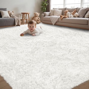 lot 2873 image: 8x10 Area Rug for Living RoomUltra Soft Fluffy Shag White Rugs,Large Fuzzy Plush Indoor Non Slip Carpet Washable Rug for Bedroom Kids Nursery Office Dorm Modern Decor(White 8x10)