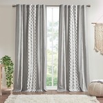 INK+IVY Imani 100% Cotton Single Panel Curtain Tufted Chenille Stripe Geometric Print Mid-Century Look Rod Pocket Top Drape for Living Room, Privacy Window Treatment for Bedroom, 50" x 84", Grey