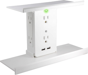 lot 11173 image: Sharper Image Socket Shelf Deluxe  6-Outlet Surge Protector w USB & Shelves