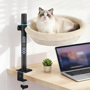 lot 11202 image: Clamp-On Cat Desk Bed  360° Swivel, Adjustable Height, Washable Cover - White