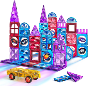 lot 11203 image: Magnetic Tile Building Set w Car & Stickers  Creative STEM Toy 80PCS