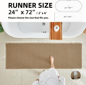 Waffle Bath Mat – Absorbent Non-Slip Bathroom Rug, Soft & Quick Dry  24" x 72"
