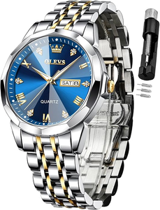 lot 11205 image: Mens Stainless Steel Quartz Watch  Day Date, Luminous, 3ATM Waterproof Blue