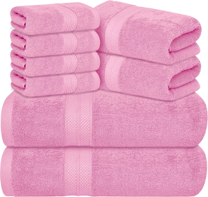 lot 11207 image: Avalon 8-Piece Bath Towel Set  Soft Cotton Bathroom Towels, Pink