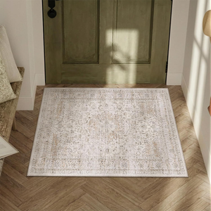 lot 3352 image: 2x3 Washable Area Rug Beige Vintage Non Slip Soft Low Pile Small Rug for Entryway Kitchen Bathroom Distressed Oriental Throw Carpet for Living Room Bedroom Home Decor
