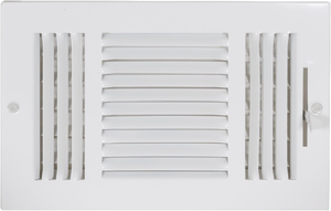 lot 3369 image: 10 x 6 Inch (Duct Opening) Air Vent Cover for Wall or Ceiling, Three-Way Ventilation Register, Solid Steel HVAC Register Cover, White,