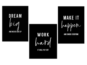 lot 3372 image: 3 Pcs Set of Office Inspirational Wall Art Prints, Motivational Positive Prints Wall Decor, Positive Affirmations, Quotes for Home or Office (8 x 10 Unframed)