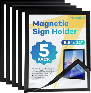 lot 3391 image: 5 Pack Magnetic Sign Holder 8.5 x 11 Self-Adhesive Magnetic Wall Mount Sign Holder, Document Holder for Wall Window Office Poster & More