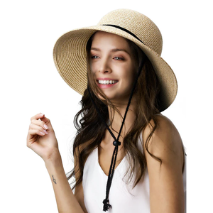 lot 3393 image: 2 Pack - FURTALK Womens Wide Brim Sun Hat with Wind Lanyard UPF 50 Straw Sun Hat for Women Beige (MEDIUM)
