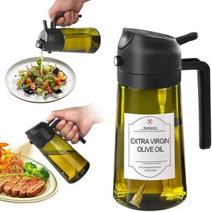 lot 22897 image: 2-in-1 Glass Olive Oil Sprayer & Dispenser 16oz Light-Blocking Black Bottle