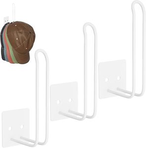 lot 22899 image: 3-Pack Anti-Rust Baseball Cap Rack  Wall & Door Mounted Hat Organizer (White)