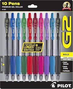 lot 22929 image: Pilot G2 Premium Retractable Gel Ink Pens  10-Pack Assorted (Bold 0.7mm)