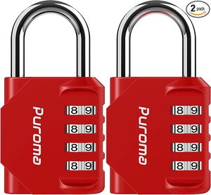 lot 22948 image: Puroma 4-Digit Combination Padlock  Heavy-Duty Security Lock (2-Pack, Red)