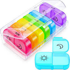 lot 22971 image: XL Weekly AMPM Pill Organizer  7-Day Large Capacity Rainbow Medication Case