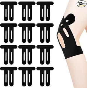 lot 22973 image: 12-Piece Precut Kinesiology Tape for Knees  Waterproof Elastic Athletic Support Strips (Black)