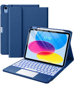 lot 22983 image: Harvopu Smart Keyboard Case for iPad 10th & 11th Generation  7-Color Backlit Folio Cover with Trackpad (Navy Blue)