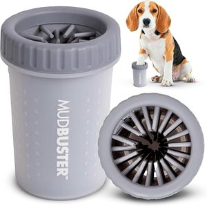 lot 22987 image: Dexas MudBuster Portable Dog Paw Washer  Medium Silicone Cleaning Tumbler (Light Gray)