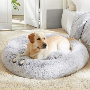 lot 22930 image: 36 Donut Dog Bed for Large Dogs - Calming Fluffy Round Pet Bed with Removable & Washable Cover, Fits up to 80 lbs Pets (Light Grey,Large)