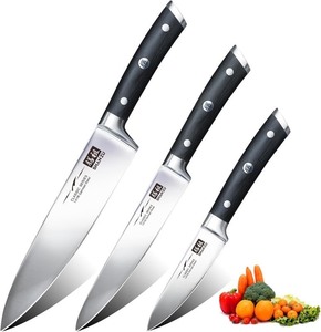 Kitchen Knife Sets 3pcs, Professional German 5Cr15MoV Stainless Steel, High Carbon Steel Knives Sets, Ultra Sharp Ergonomic Wood Handle & Full Tang Design, Gift Box Included