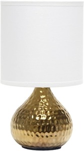 lot 4213 image: Simple Designs LT2073-GDW Mini Hammered Texture Gold Drip Table Lamp with White Shade