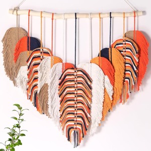 lot 4218 image: Amestrina Large Macrame Wall Hanging, Boho Chic Macrame Wall Decor, Bohemian Leaf Feather Macrame Wall Art, Handmade Macrame Wall Hanging Tapestry for Bedroom Living Room 31 Wx 31 L (Gold)